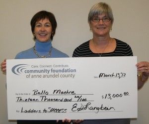 (l to r) Tracy Lynott, Development Director at Bello Machre and Jan Hoffberger, Program Director of the Community Foundation of Anne Arundel County