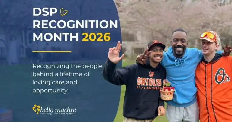 DSP Recognition Graphic from Bello Machre featuring an image of three young men smiling at Bello Machre's campus.